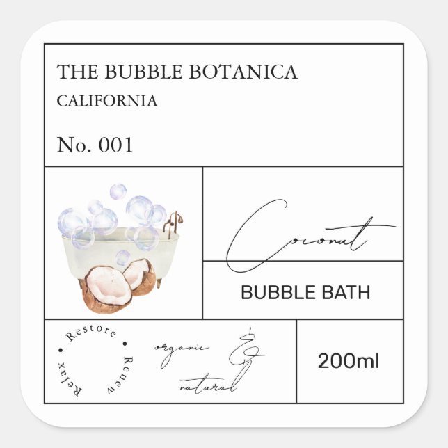 Apothecary Coconut Bubble Bath Label (Front)