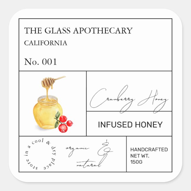 Apothecary Cranberry Infused Honey Label (Front)