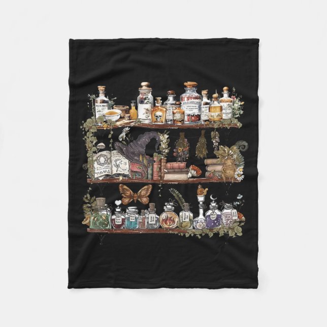 Apothecary Cupboard Herbs Botanical Witch Mystical Fleece Blanket (Front)