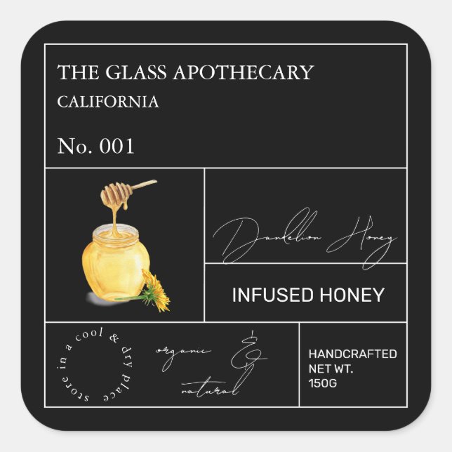 Apothecary Dandelion Infused Honey Label (Front)