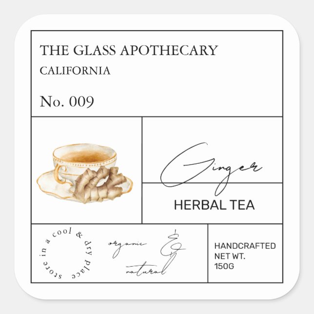 Apothecary Ginger Root Herbal Tea  Label (Front)