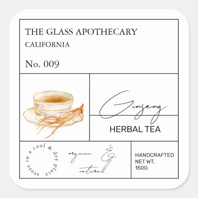 Apothecary Ginseng Herbal Tea  Label (Front)