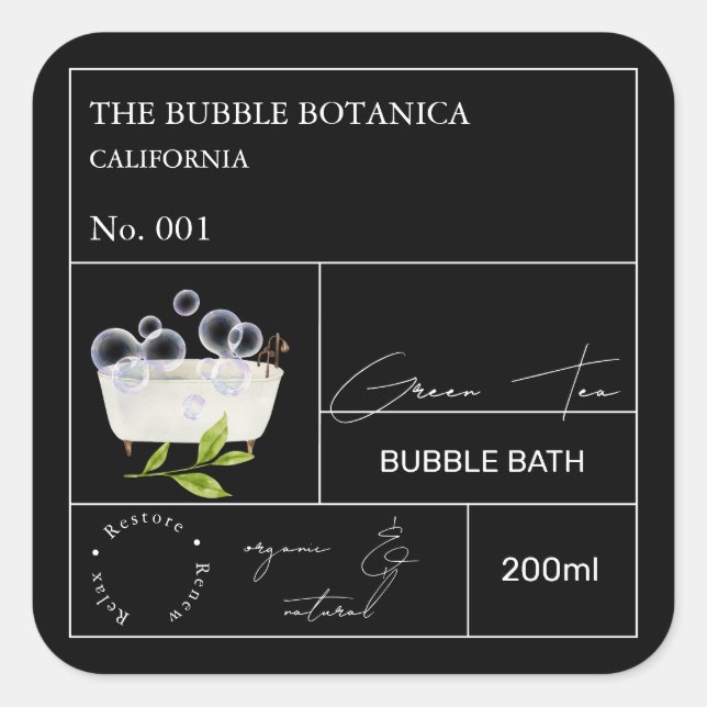 Apothecary Green Tea Bubble Bath Label (Front)