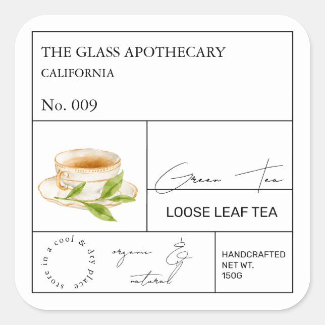 Apothecary Green Tea Loose Leaf Tea  Label (Front)