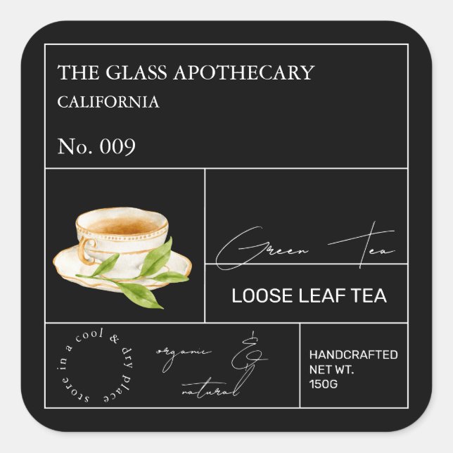 Apothecary Green Tea Loose Leaf Tea  Label (Front)