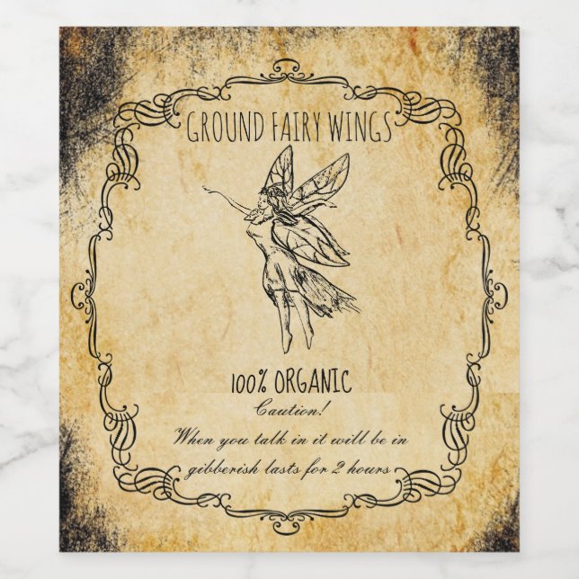 Apothecary halloween vintage ground fairy wings wine label (Single Label)