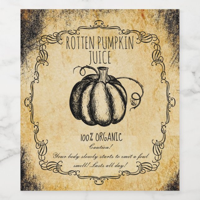 Apothecary halloween vintage rotten pumpkin juice wine label (Single Label)