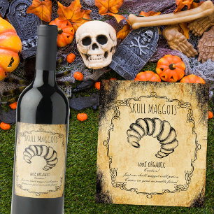 Apothecary halloween vintage Skull maggot Wine Label