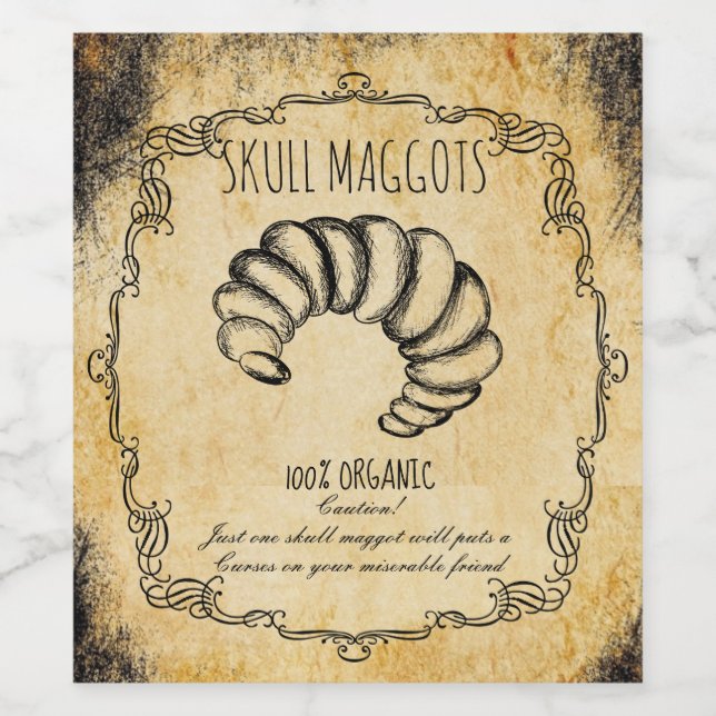 Apothecary halloween vintage Skull maggot Wine Label (Single Label)