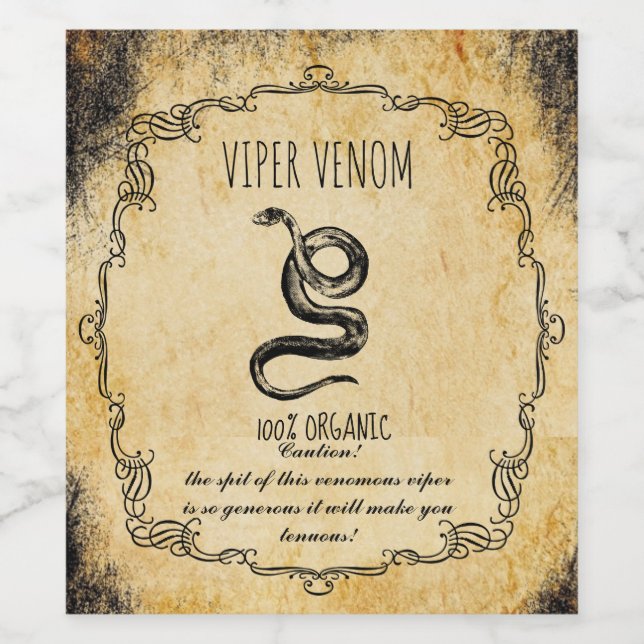 Apothecary halloween vintage viper venom wine label (Single Label)