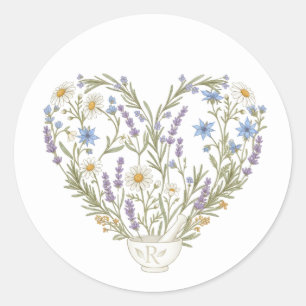 Apothecary Heart Herbal Bouquet Classic Round Sticker