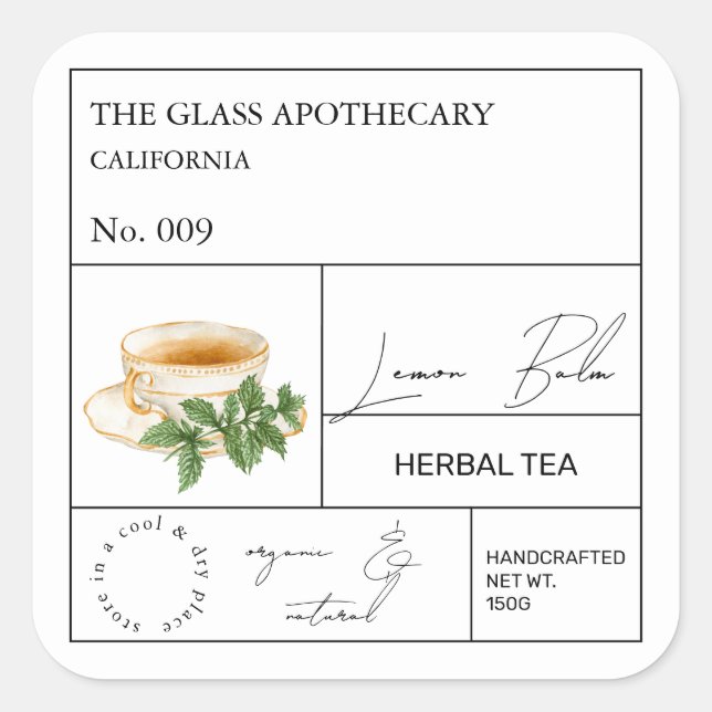 Apothecary Lemon Balm Herbal Tea  Label (Front)