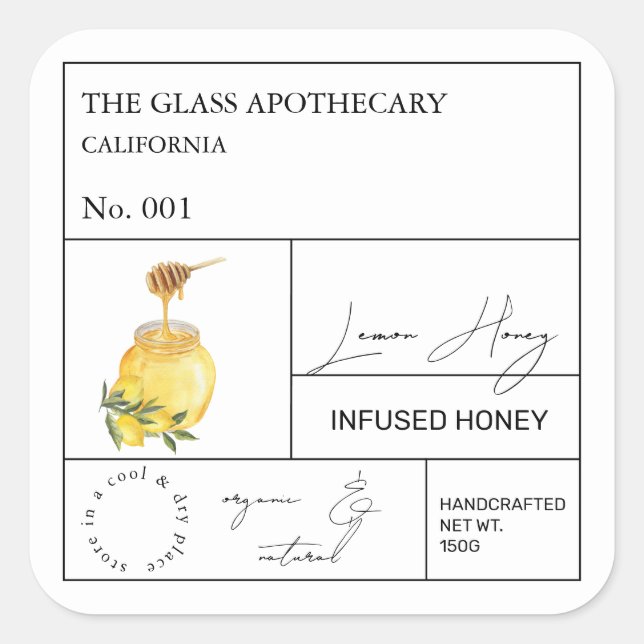 Apothecary Lemon Infused Honey Label (Front)