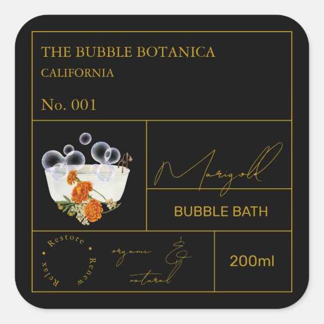 Apothecary Marigold Bubble Bath Label (Front)