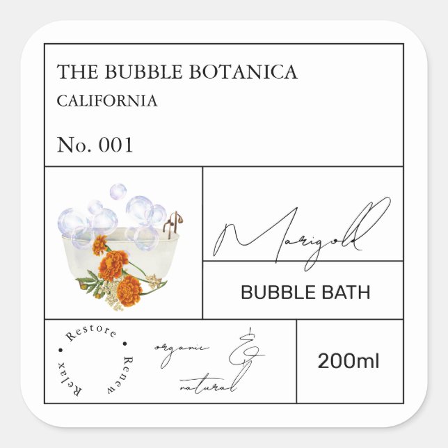 Apothecary Marigold Bubble Bath Label (Front)
