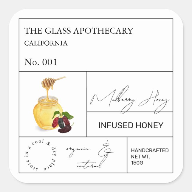 Apothecary Mulberry Infused Honey Label (Front)