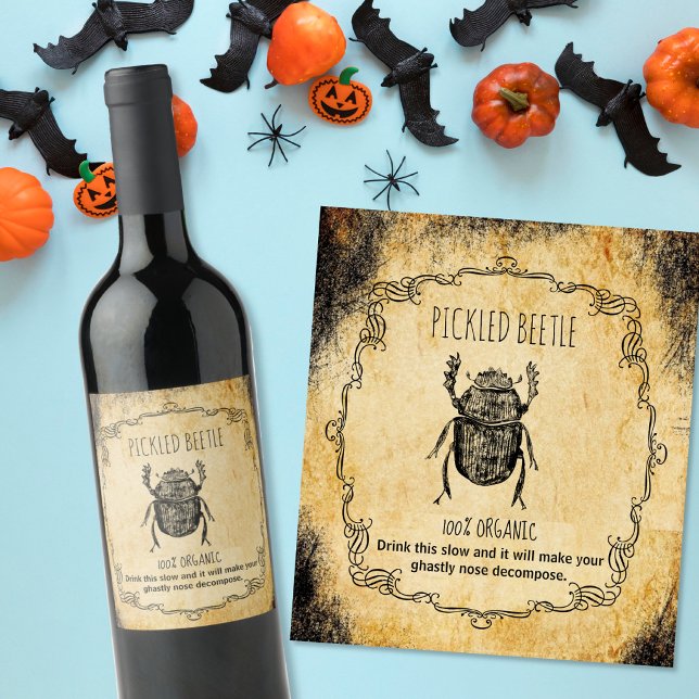 Apothecary Pickled Beetle Vintage Halloween Wine Label (Creator Uploaded)