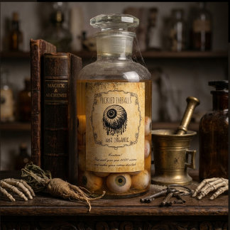 Apothecary Pickled Eyeballs Vintage Halloween Wine Label