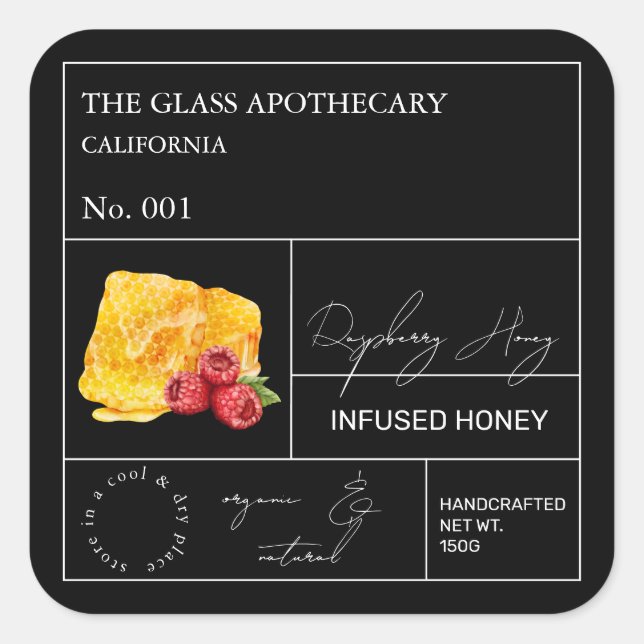 Apothecary Raspberry Infused Honey Label (Front)