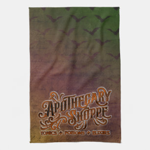 Apothecary Shoppe Halloween Gothic Sign Tea Towel