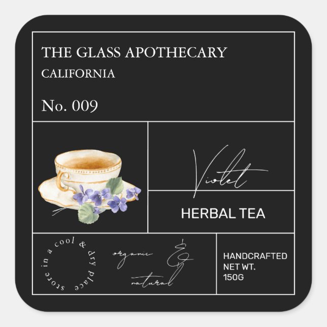 Apothecary Violet Herbal Tea  Label (Front)