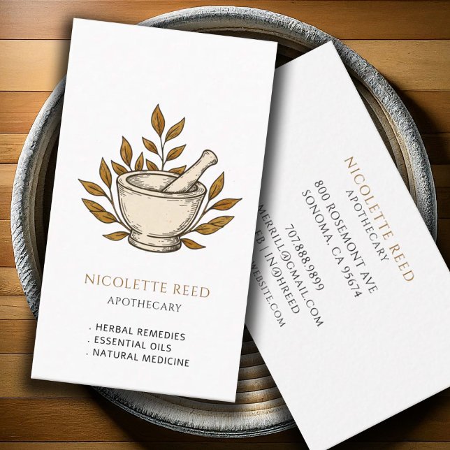 Apothecary Watercolor Mortar Pestle  Business Card (Creator Uploaded)