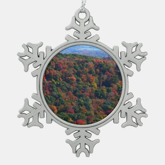 Appalachian Mountains in Fall Snowflake Pewter Christmas Ornament (Front)