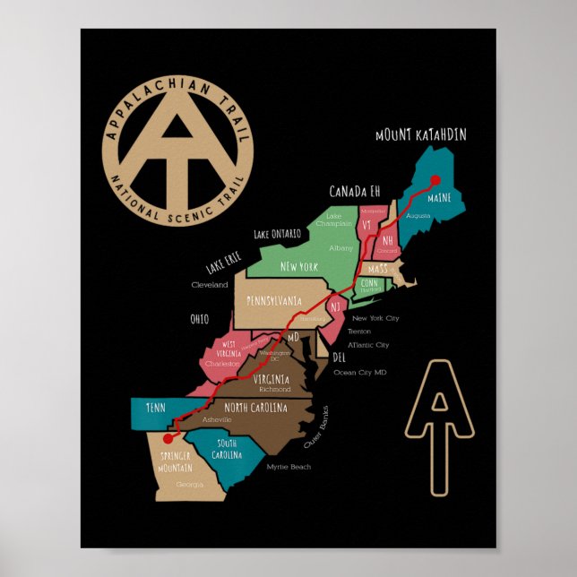 Appalachian Trail Hiking Map  Poster (Front)