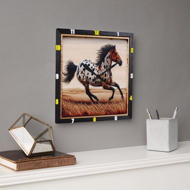 Appaloosa Gallop: Time, Art, Style, Motion Square Wall Clock (Office)