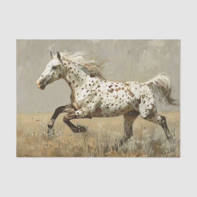Appaloosa Horse Running Oil Painting Decoupage Tissue Paper (Front)
