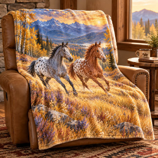 Appaloosa Horses in an Autumn Mountain Meadow Fleece Blanket