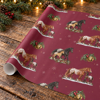 Appaloosa Mare and Foal Cranberry Christmas Wrapping Paper