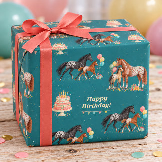 Appaloosa Mare and Foal Happy Birthday Wrapping Paper