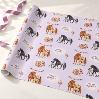 Appaloosa Mare and Foal Lilac Birthday Wrapping Paper