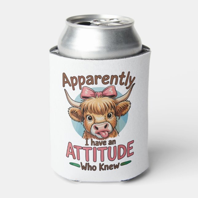 Apparently I Have An Attitude Highland Cow Bow Can Cooler (Can Front)