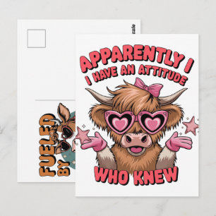 Apparently I Have An Attitude Sarcastic Cow Design Postcard