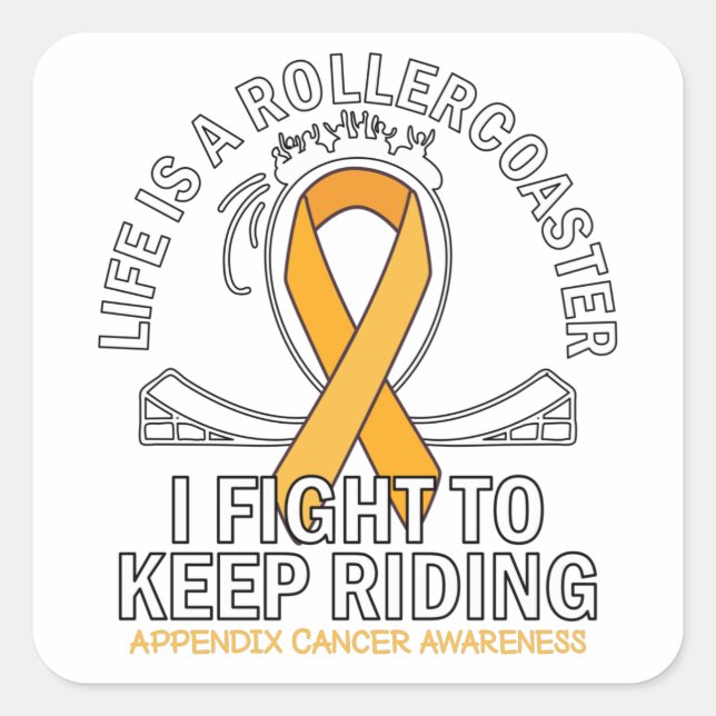 Appendix cancer awareness amber ribbon square sticker (Front)
