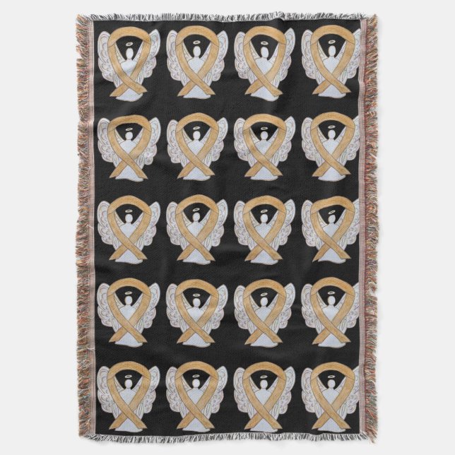 Appendix Cancer Awareness Ribbon Throw Blankets (Front Vertical)