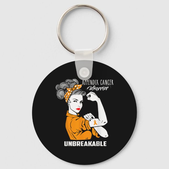 Appendix Cancer Awareness Unbeakable Warrior Shirt Key Ring (Front)