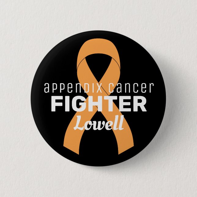 Appendix Cancer Ribbon Black Button (Front)