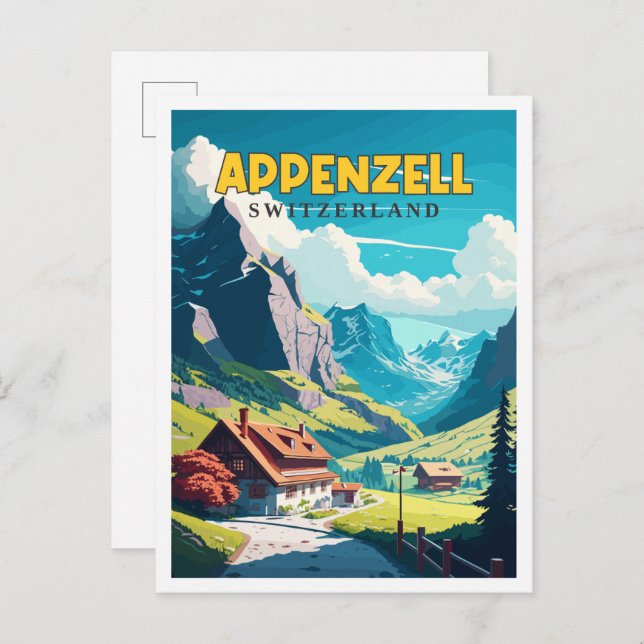 Appenzell Switzerland vintage travel illustration Postcard (Front/Back)
