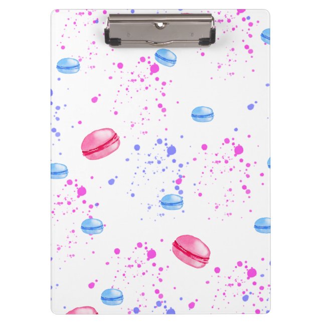 Appetising macarons in watercolor splatters clipboard (Front)