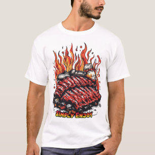Appetising Ribs on a Barbecue on a white T-Shirt