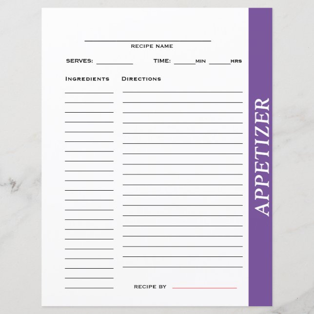 Appetizer Recipe Card  (Front)