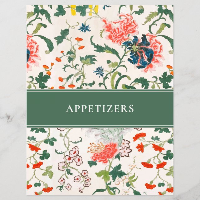 Appetizer Recipe Index | Stylish Floral | Green (Back)