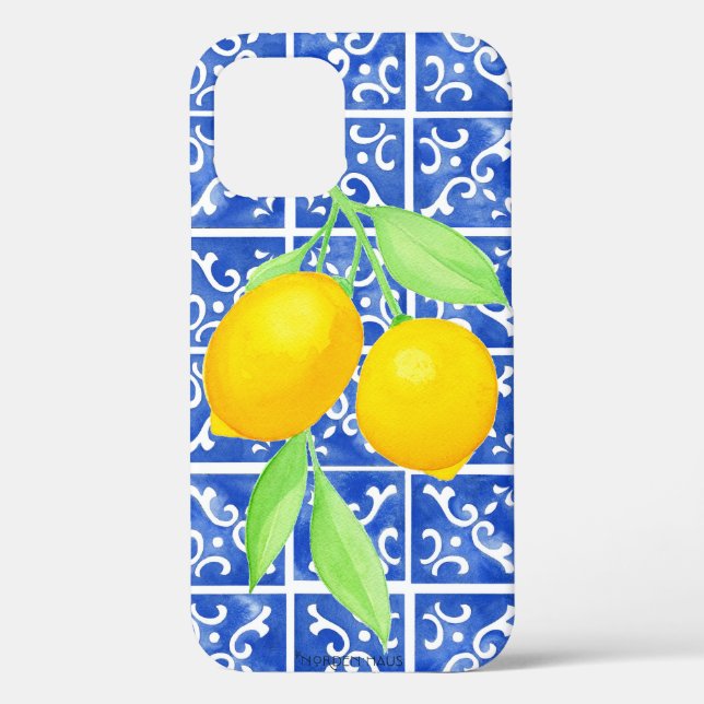 Apple 12 Phone Case, Summer Lemons + Italian Tile Case-Mate iPhone Case (Back)