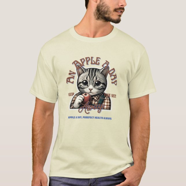 Apple a Day, Purrfect Health Always! T-Shirt (Front)