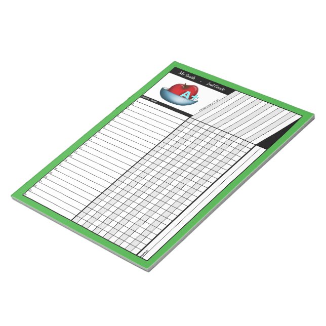 Apple A+ Green Teachers' Grade Sheets Notepad (Angled)