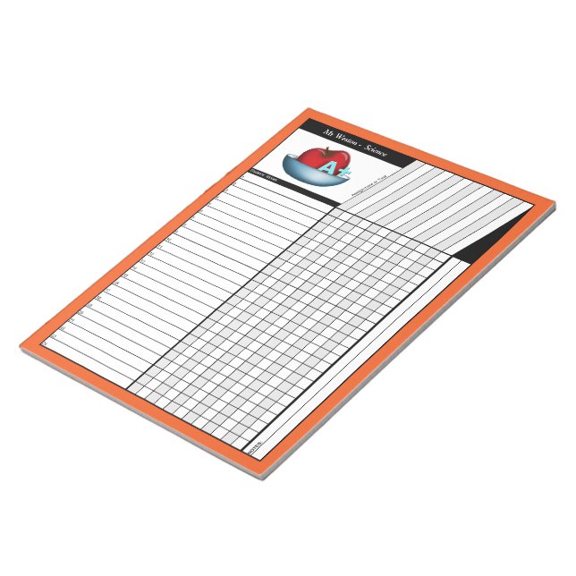 Apple A+ Orange Teachers' Grade Sheets Notepad (Angled)