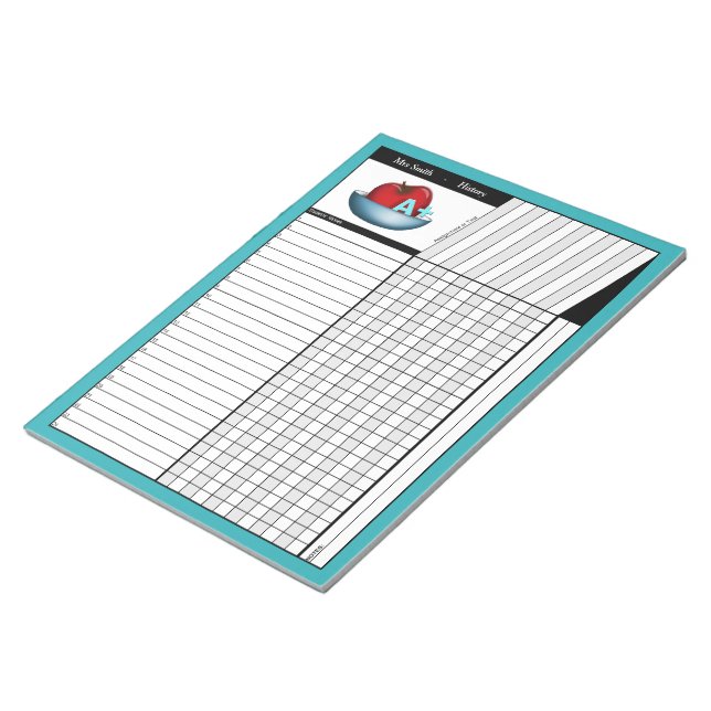 Apple A+ Teal Teachers' Grade Sheets Notepad (Angled)